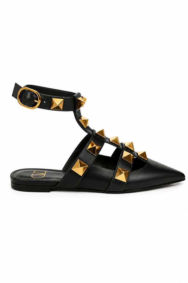 Valentino Garavani Roman Stud Leather Flats in Pink or Black