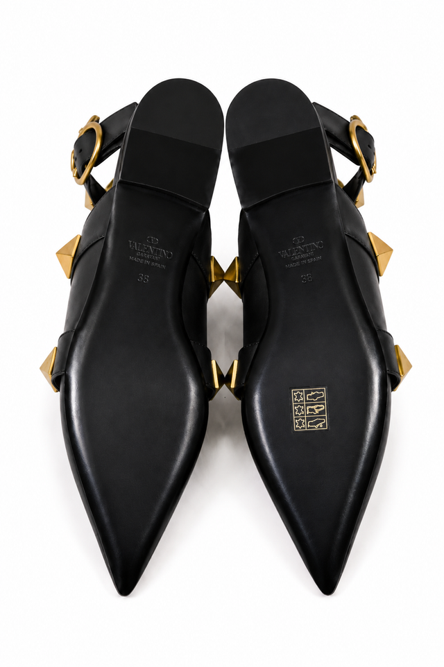 Valentino Garavani Roman Stud Leather Flats in Pink or Black