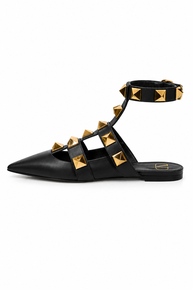 Valentino Garavani Roman Stud Leather Flats in Pink or Black