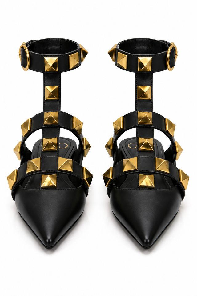 Valentino Garavani Roman Stud Leather Flats in Pink or Black