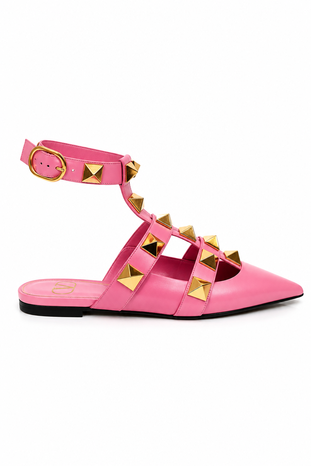 Valentino Garavani Roman Stud Leather Flats in Pink