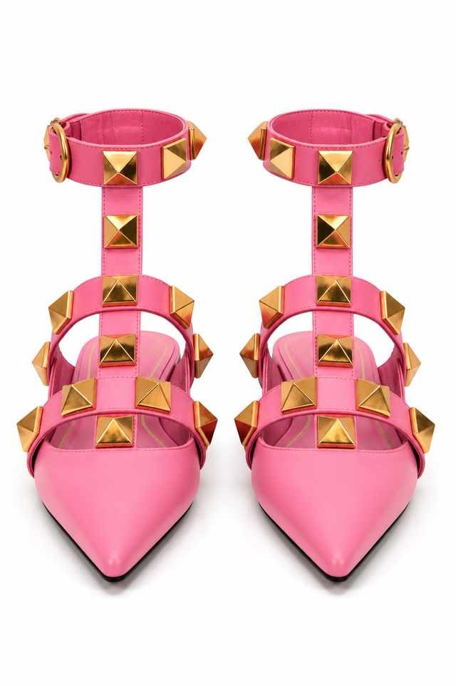 Valentino Garavani Roman Stud Leather Flats in Pink