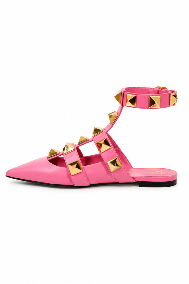 Valentino Garavani Roman Stud Leather Flats in Pink