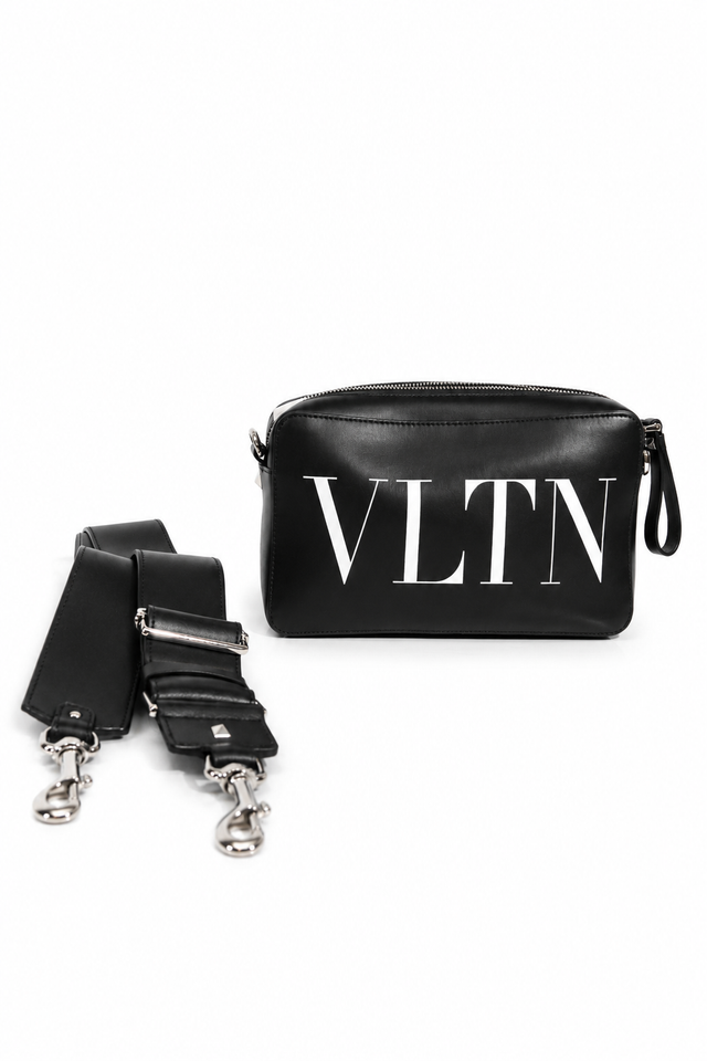 Valentino Garavani VLTN Leather Zip Pouch Clutch – Black