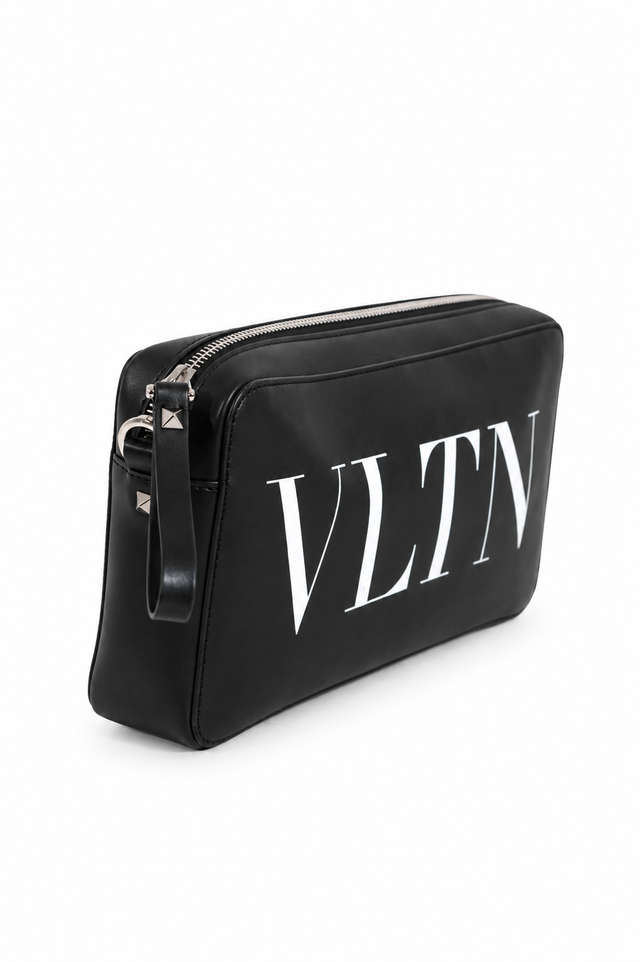 Valentino Garavani VLTN Leather Zip Pouch Clutch – Black