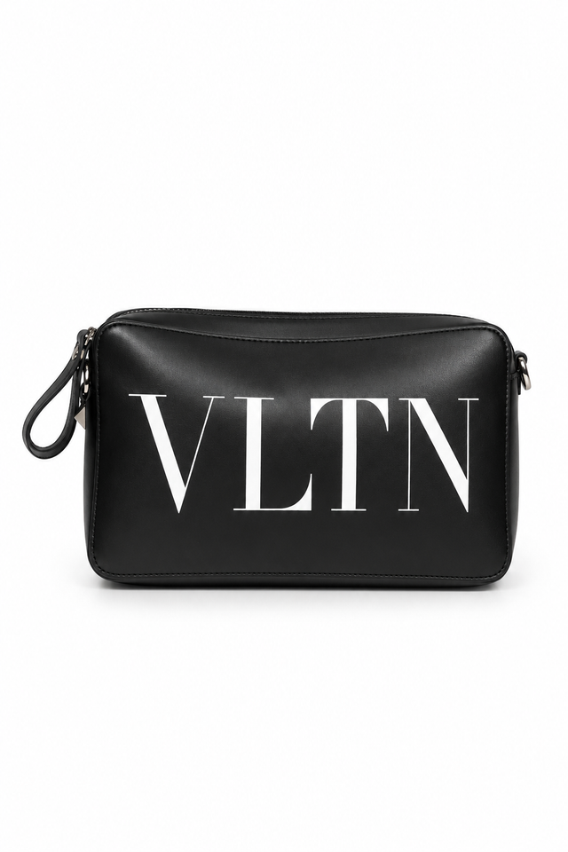 Valentino Garavani VLTN Leather Zip Pouch Clutch – Black