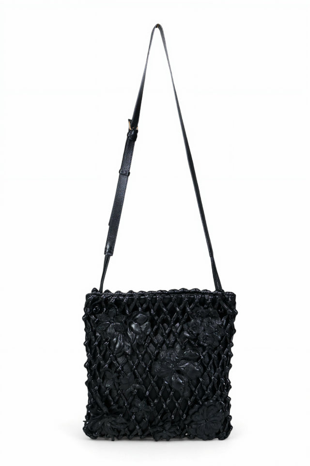 Valentino Garavani Handwoven Leather Floral Shoulder Bag