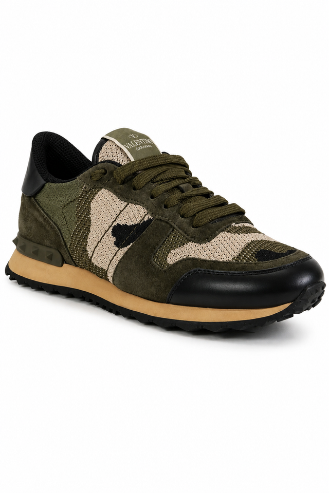 Valentino Garavani Camouflage Mesh Runner Sneakers in Olive Green