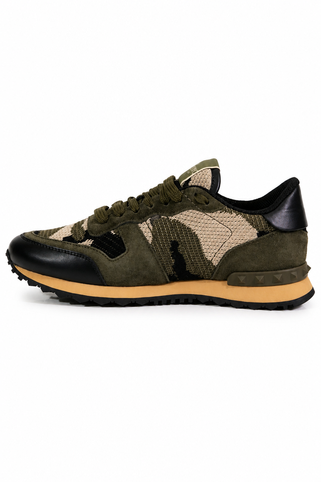 Valentino Garavani Camouflage Mesh Runner Sneakers in Olive Green