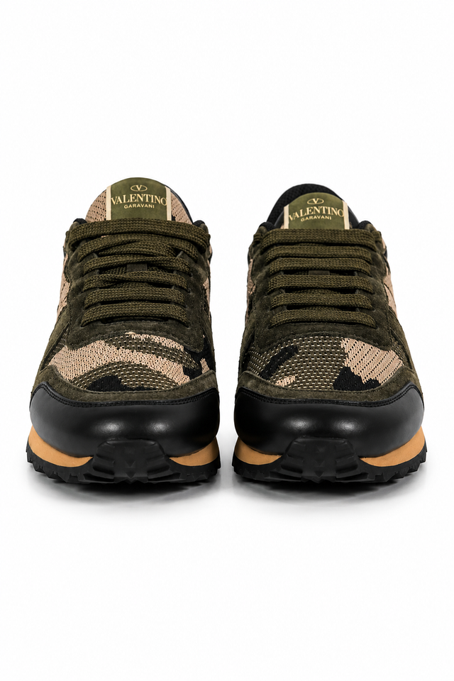 Valentino Garavani Camouflage Mesh Runner Sneakers in Olive Green