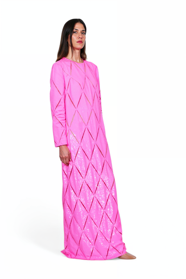 Valentino Hot Pink Sequin Diamond-Pattern Gown