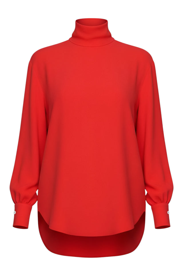 Valentino Red High Neck Silk Blouse