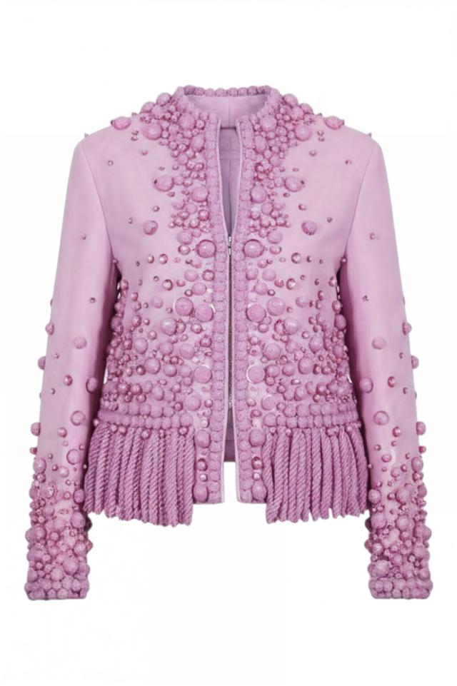 Valentino Lilac Embellished Jacket with 3D Appliqué Detailing