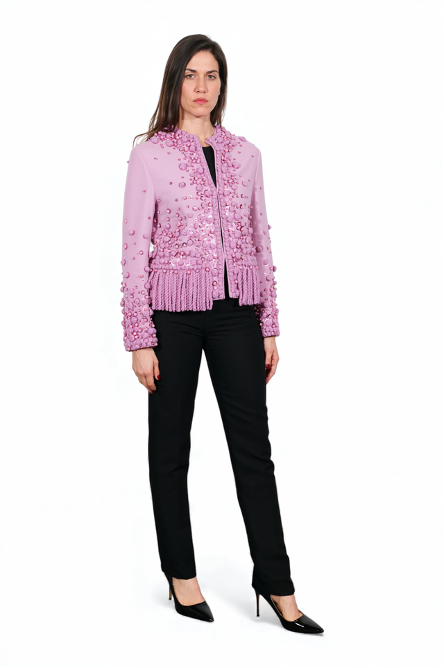 Valentino Lilac Embellished Jacket with 3D Appliqué Detailing