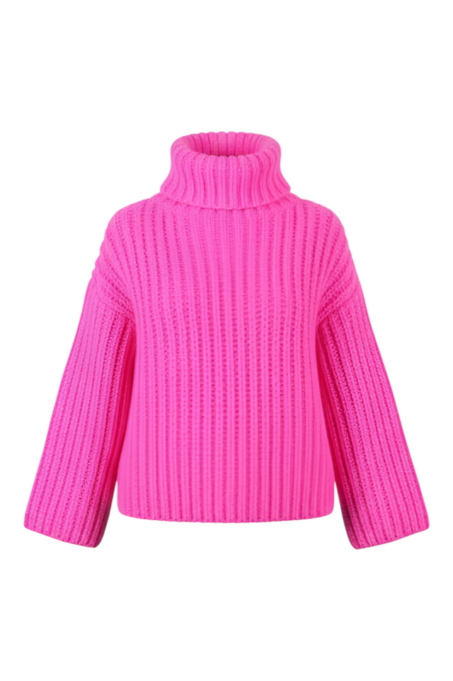 Valentino Ribbed Turtleneck Sweater — Hot Pink
