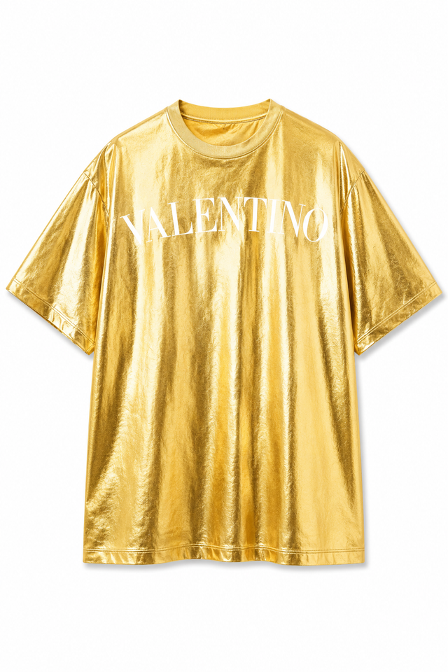 Valentino Men’s Metallic Gold Logo Oversized T-Shirt
