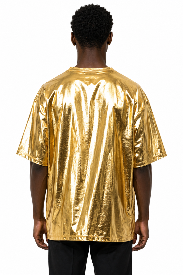 Valentino Men’s Metallic Gold Logo Oversized T-Shirt