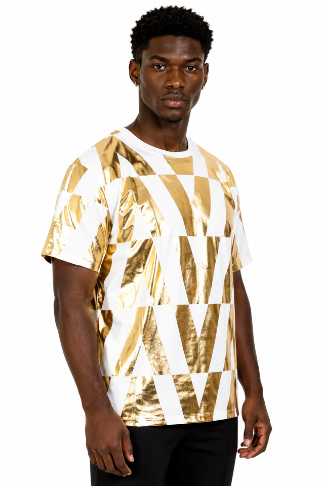Valentino Men’s Metallic Gold V-Logo Oversized T-Shirt