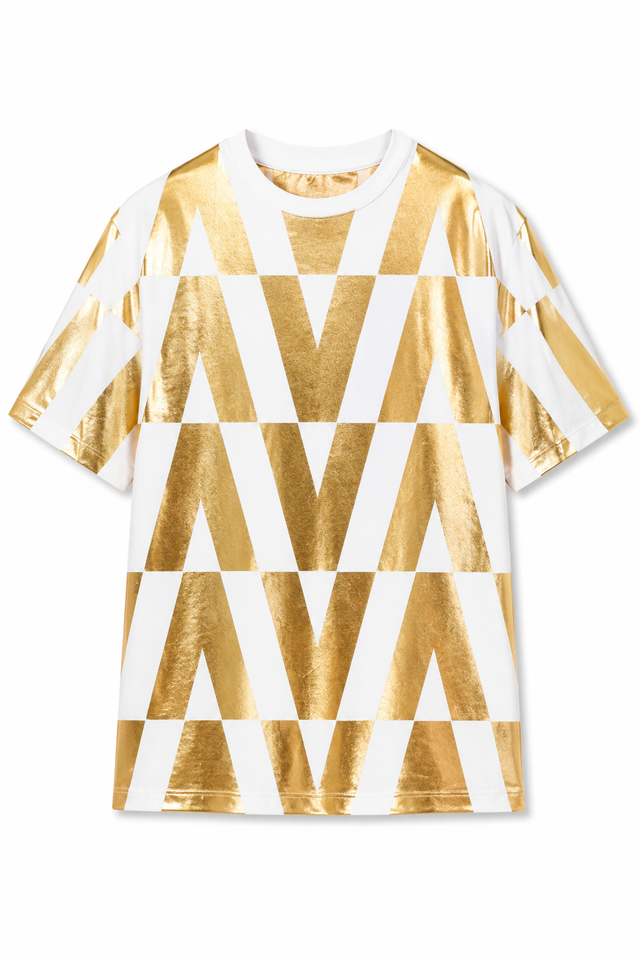 Valentino Men’s Metallic Gold V-Logo Oversized T-Shirt