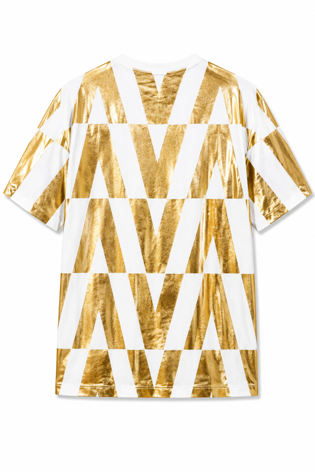 Valentino Men’s Metallic Gold V-Logo Oversized T-Shirt