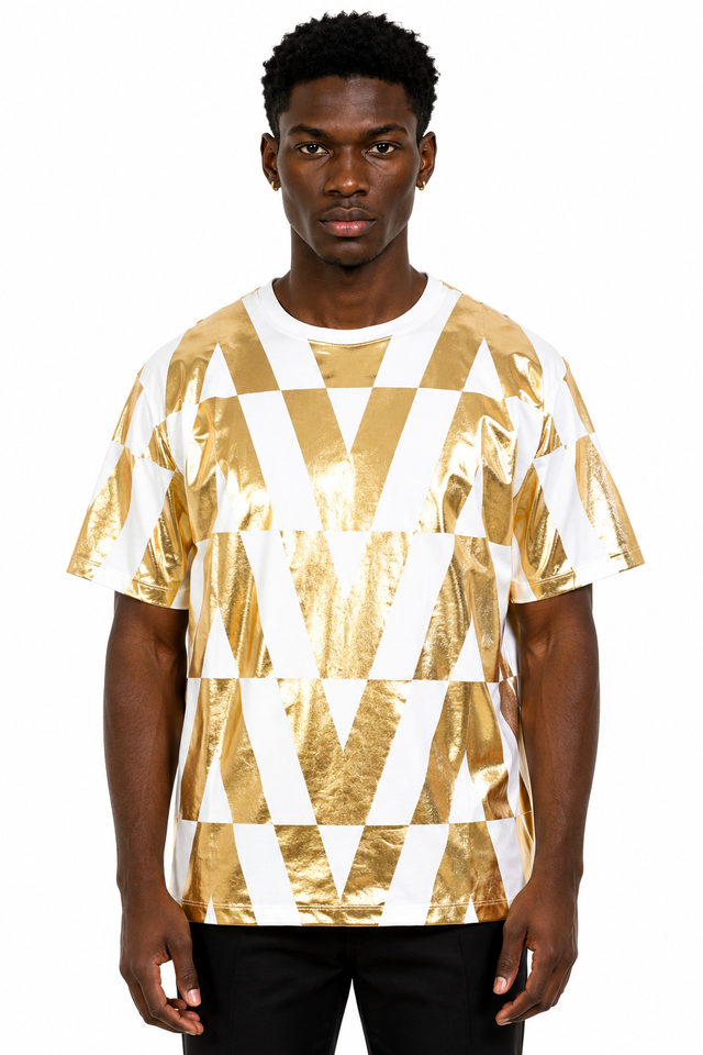 Valentino Men’s Metallic Gold V-Logo Oversized T-Shirt