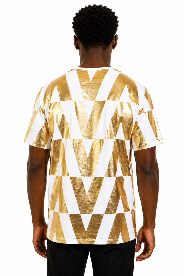Valentino Men’s Metallic Gold V-Logo Oversized T-Shirt