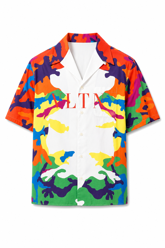 Valentino VLTN Camouflage Print Camp Collar Shirt