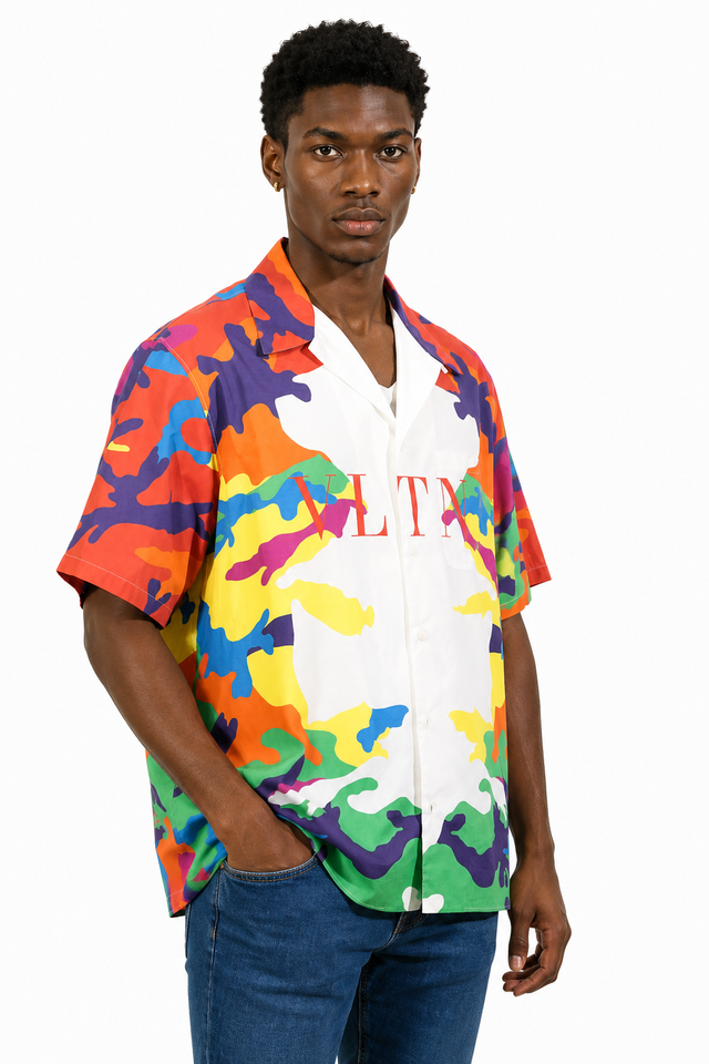 Valentino VLTN Camouflage Print Camp Collar Shirt