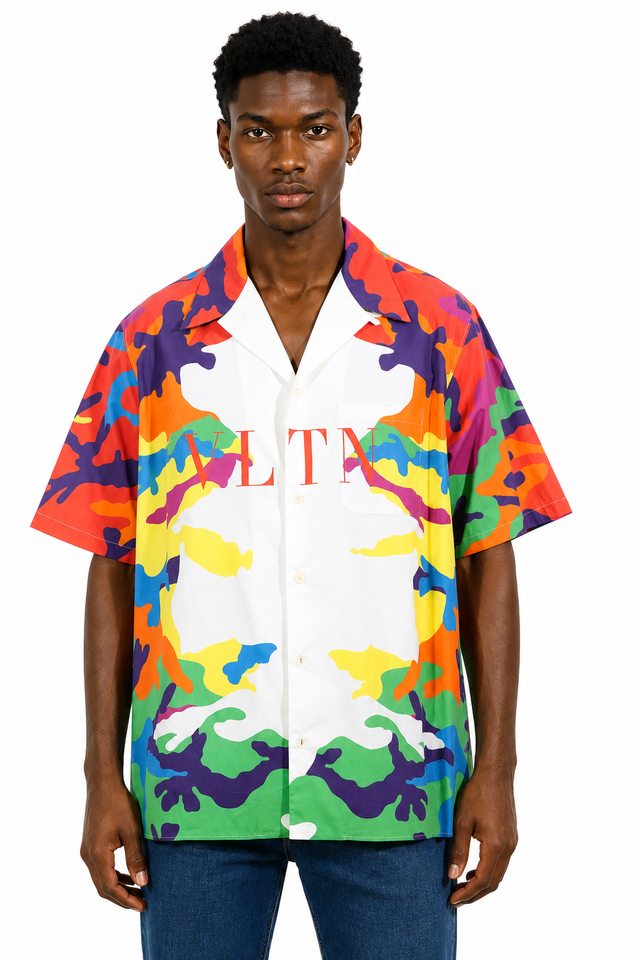 Valentino VLTN Camouflage Print Camp Collar Shirt