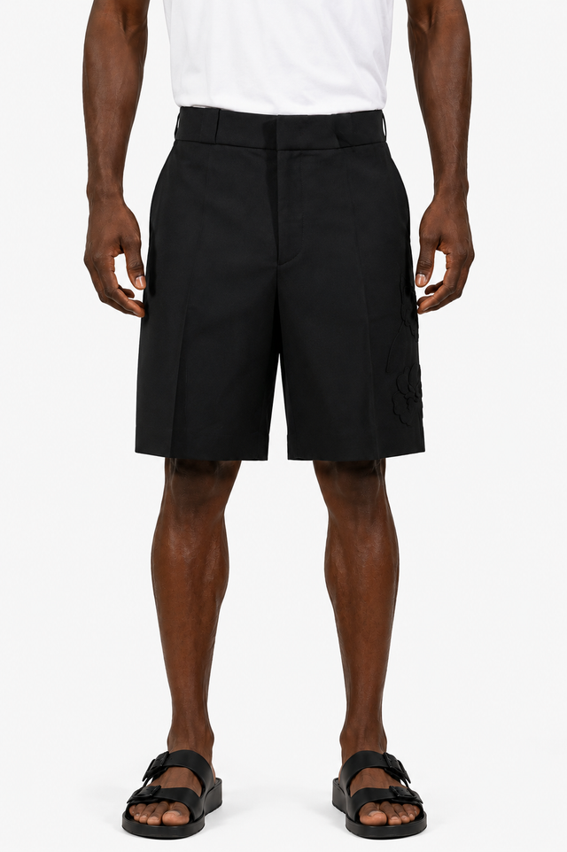 Valentino Floral Appliqué Tailored Shorts in Black