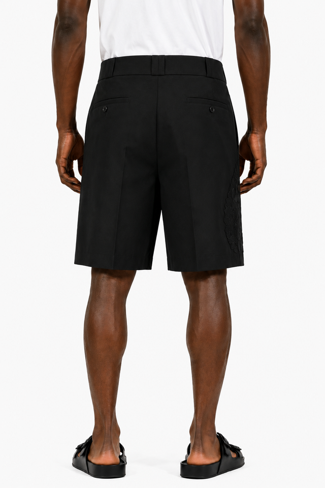 Valentino Floral Appliqué Tailored Shorts in Black