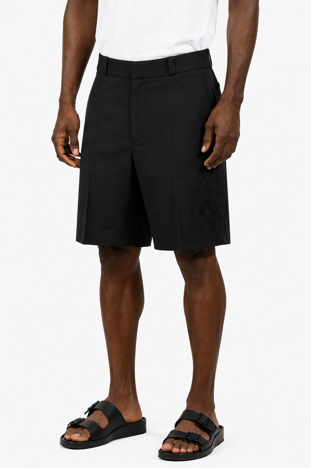 Valentino Floral Appliqué Tailored Shorts in Black