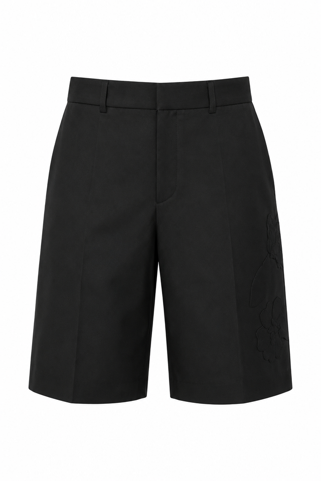 Valentino Floral Appliqué Tailored Shorts in Black