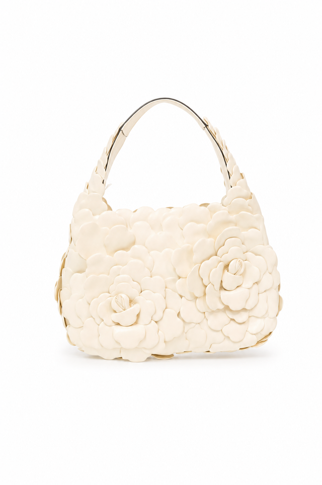 Valentino Garavani Atelier Rose Edition Leather Hobo Bag Ivory