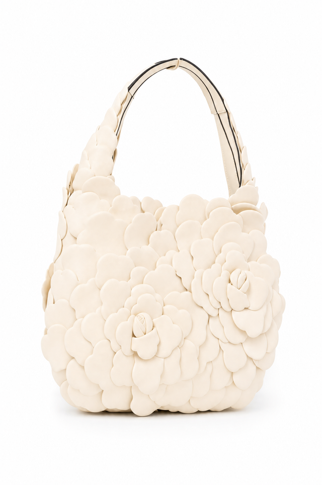 Valentino Garavani Atelier Rose Edition Leather Hobo Bag Ivory