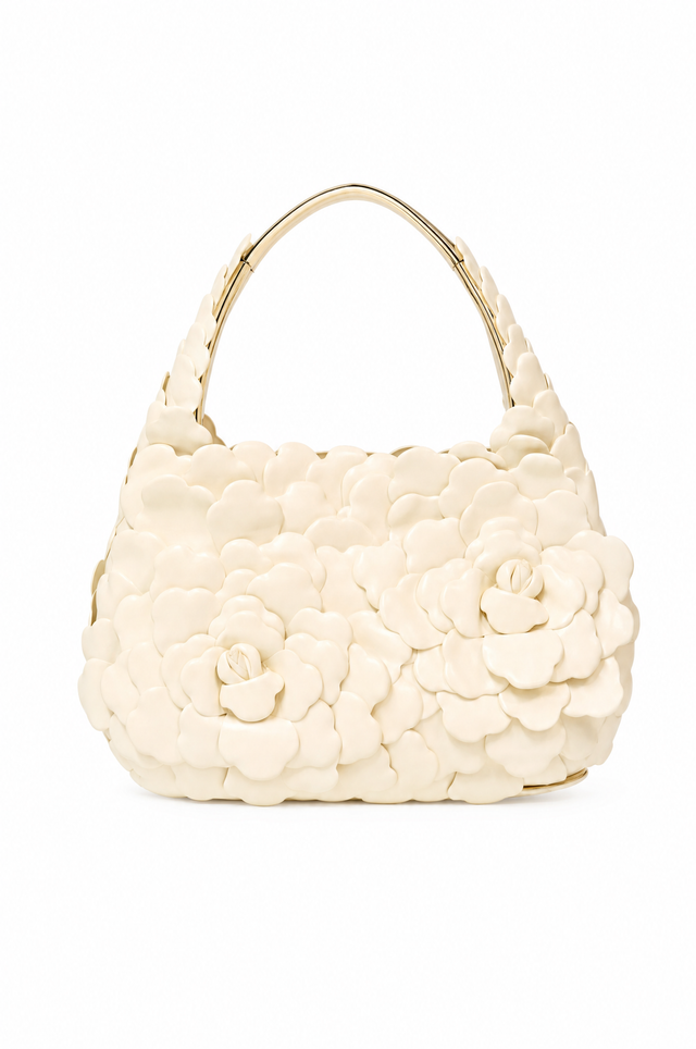 Valentino Garavani Atelier Rose Edition Leather Hobo Bag Ivory