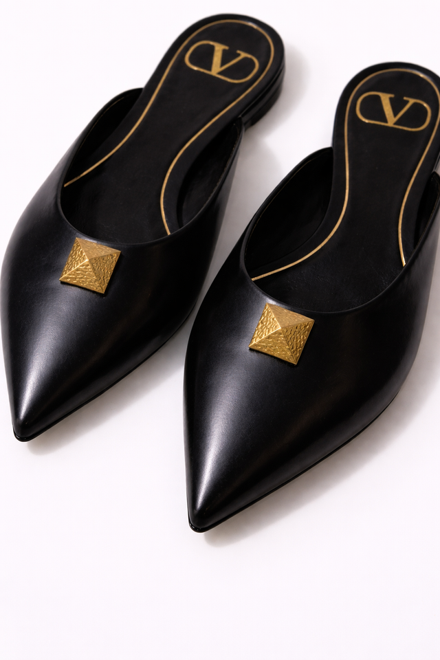 Valentino Garavani Rockstud Leather Pointed-Toe Mule – Black