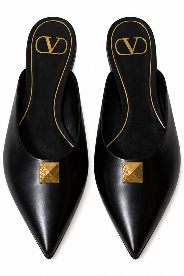 Valentino Garavani Rockstud Leather Pointed-Toe Mule – Black