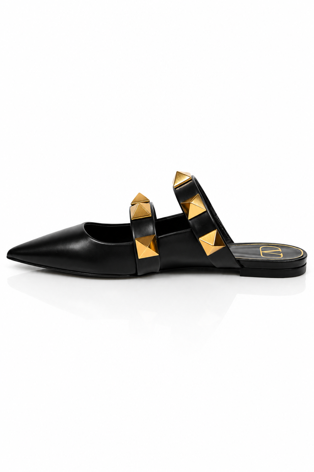 Valentino Garavani Roman Stud Leather Pointed-Toe Mules Black