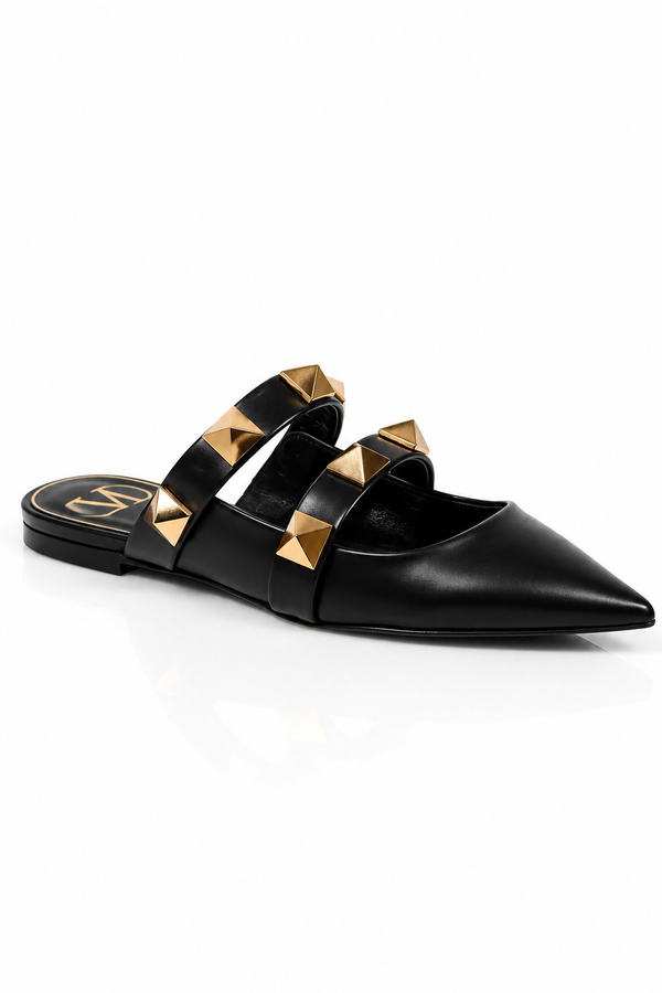 Valentino Garavani Roman Stud Leather Pointed-Toe Mules Black
