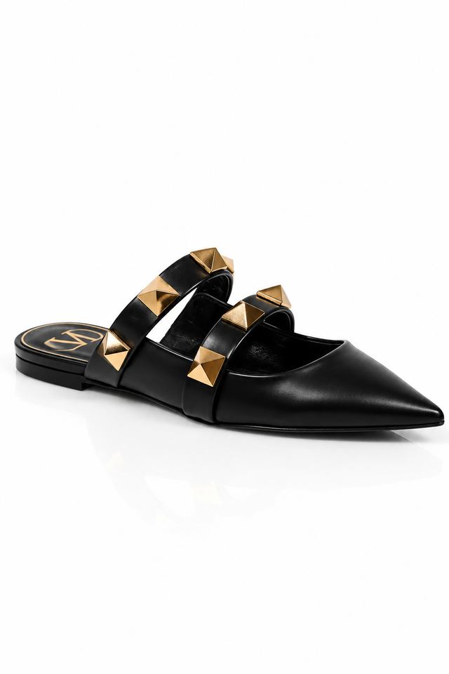 Valentino Garavani Roman Stud Leather Pointed-Toe Mules Black