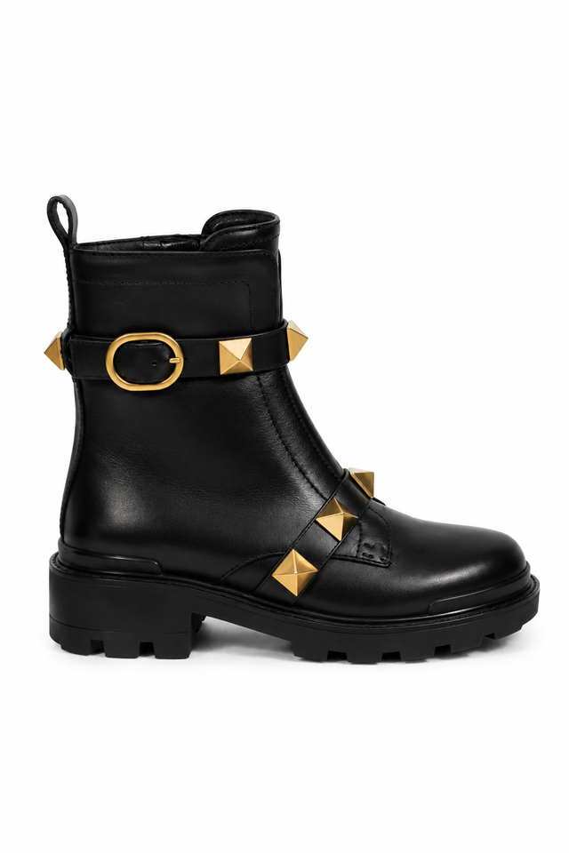 Valentino Garavani Roman Stud Leather Ankle Boots — Black