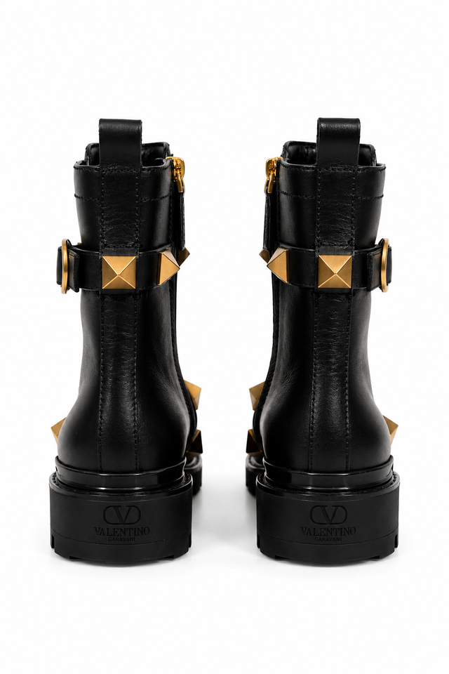 Valentino Garavani Roman Stud Leather Ankle Boots — Black