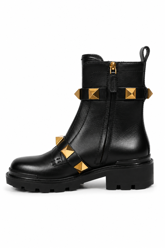 Valentino Garavani Roman Stud Leather Ankle Boots — Black