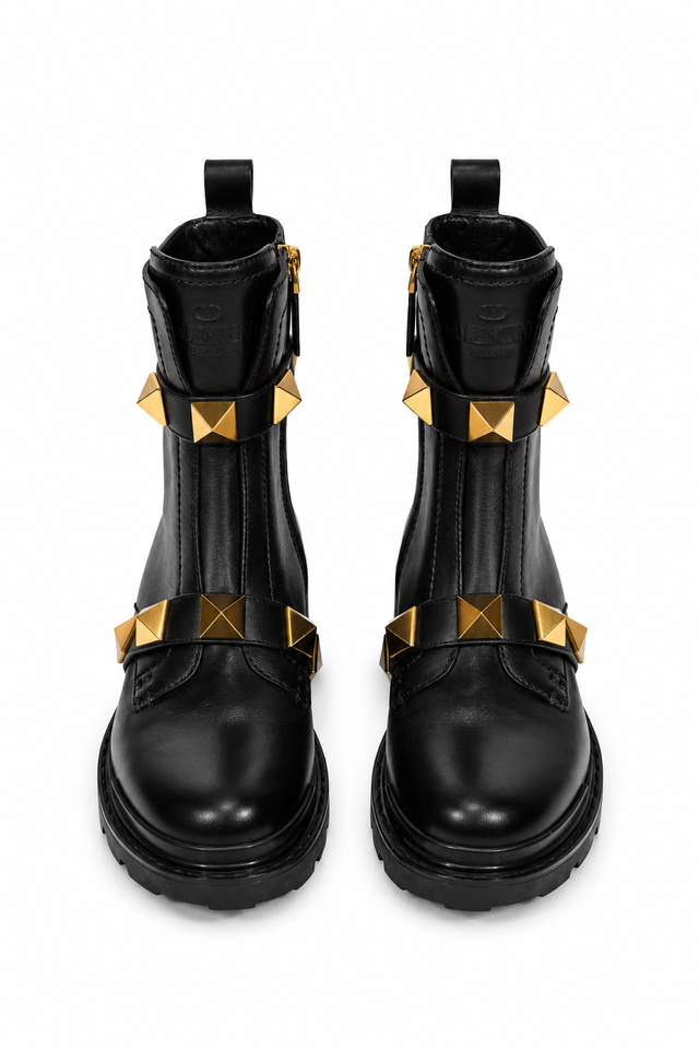 Valentino Garavani Roman Stud Leather Ankle Boots — Black