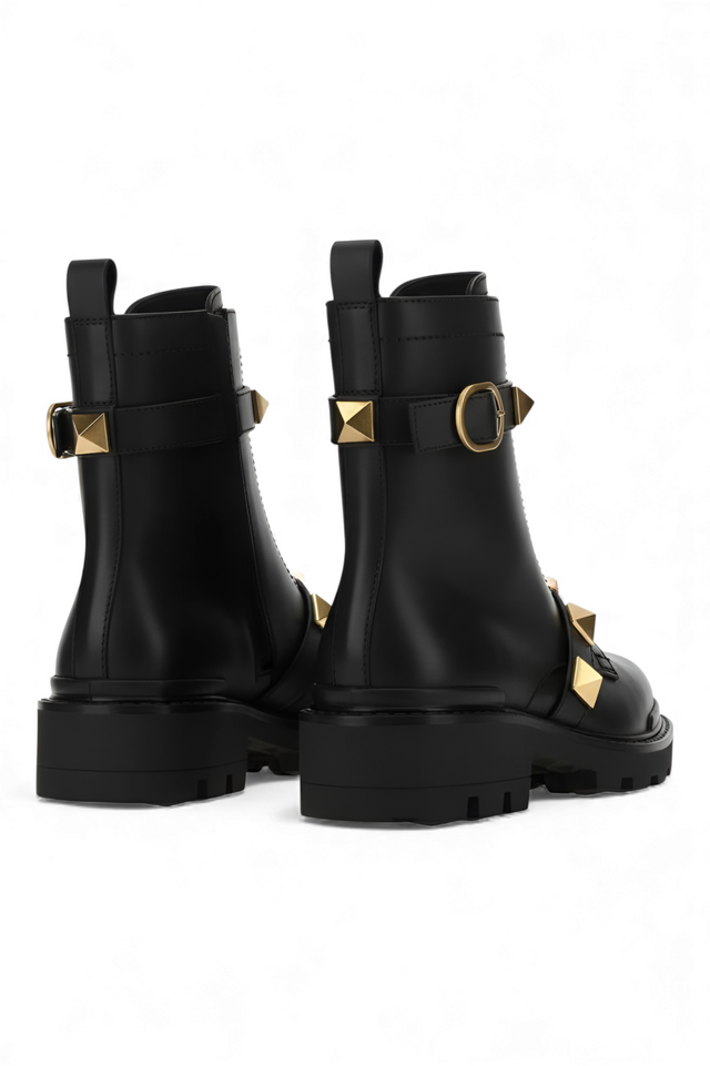 Valentino Garavani Roman Stud Leather Ankle Boots — Black