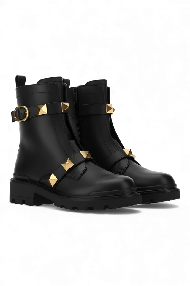 Valentino Garavani Roman Stud Leather Ankle Boots — Black