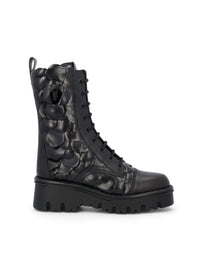 Valentino Garavani Black Floral Embossed Combat Boots