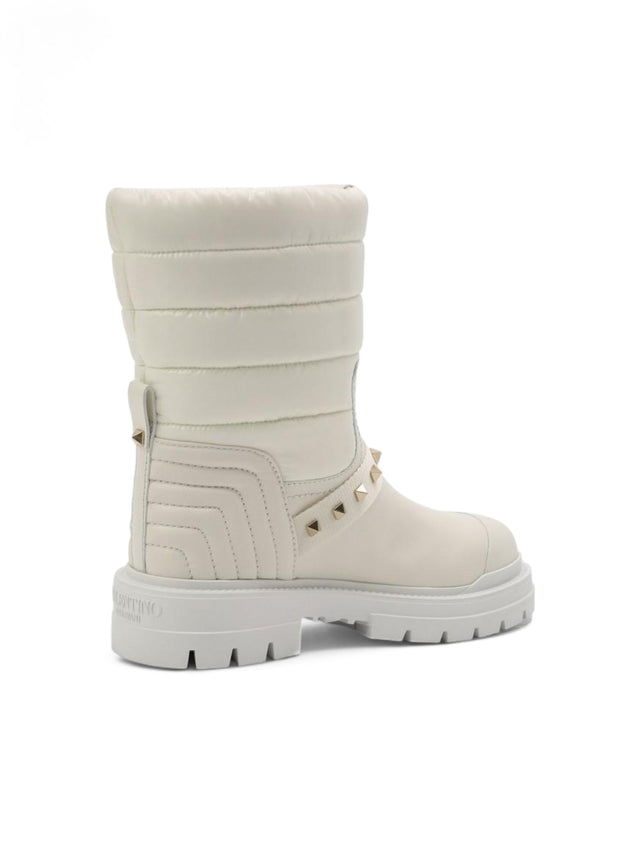 Valentino Garavani White Quilted Leather Studded Boots