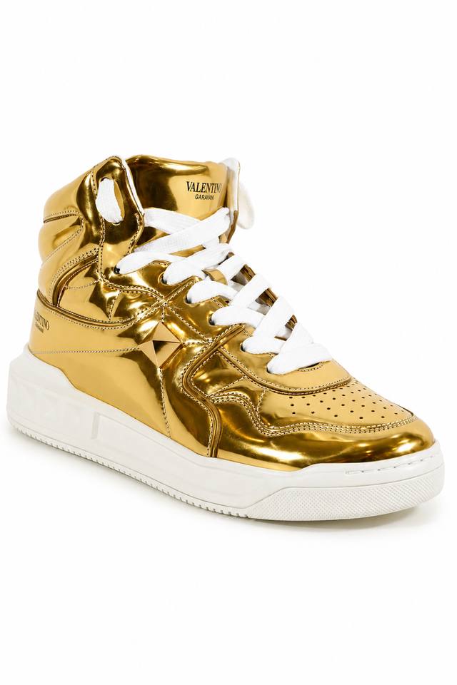 Valentino Garavani One Stud Metallic Gold High-Top Sneakers